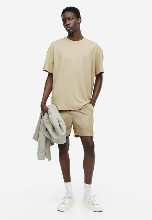H&M - Relaxed-fit linen-blend T-shirt - light khaki green