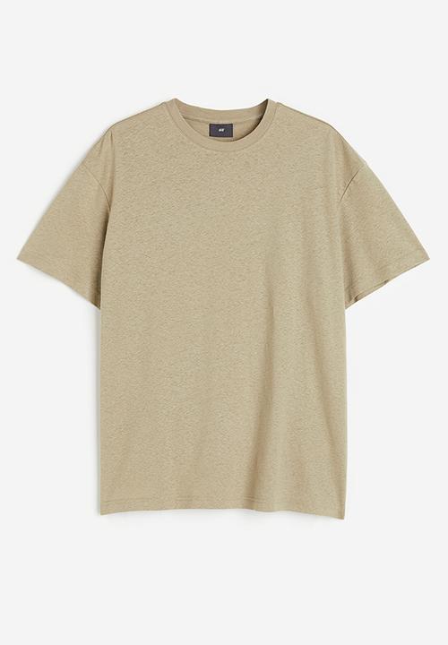 H&M - Relaxed-fit linen-blend T-shirt - light khaki green