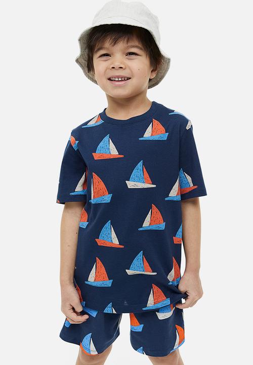 H&M - 2-Pack printed t-shirts - dark blue sailboat