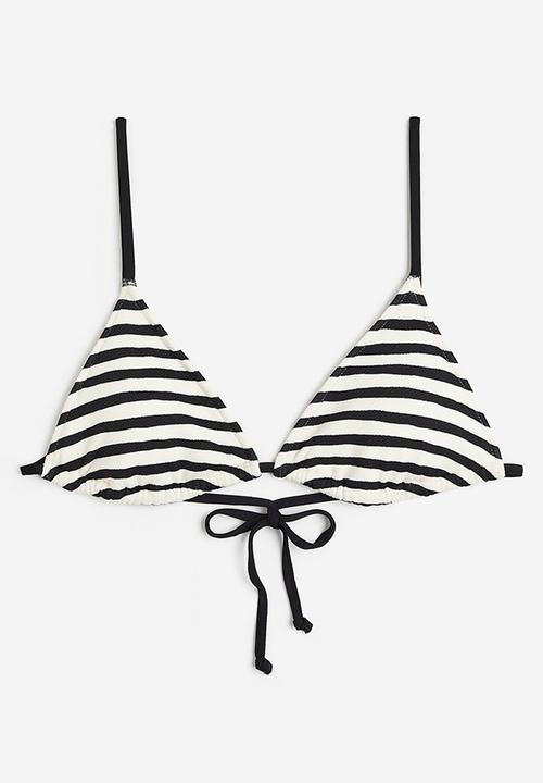 H&M - Padded triangle bikini top - white & black striped 