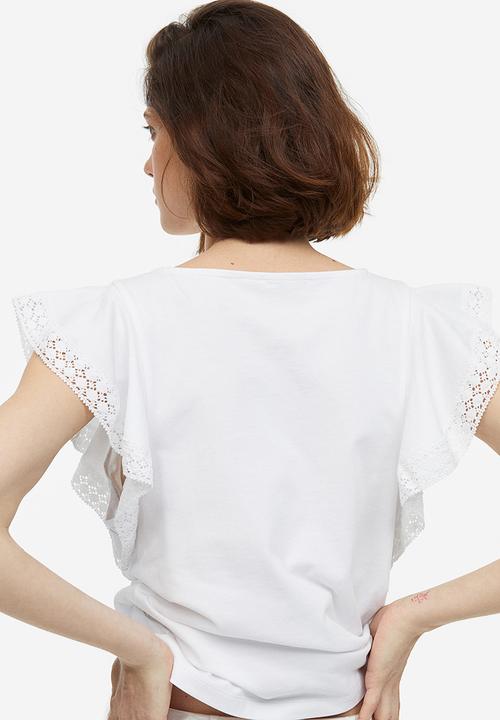 H&M - Flutter-sleeve jersey top - white