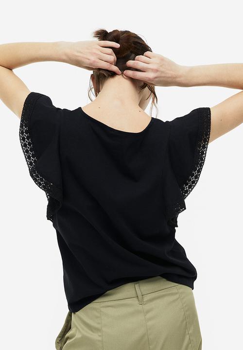 H&M - Flutter-sleeve jersey top - black