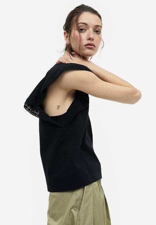 H&M - Flutter-sleeve jersey top - black