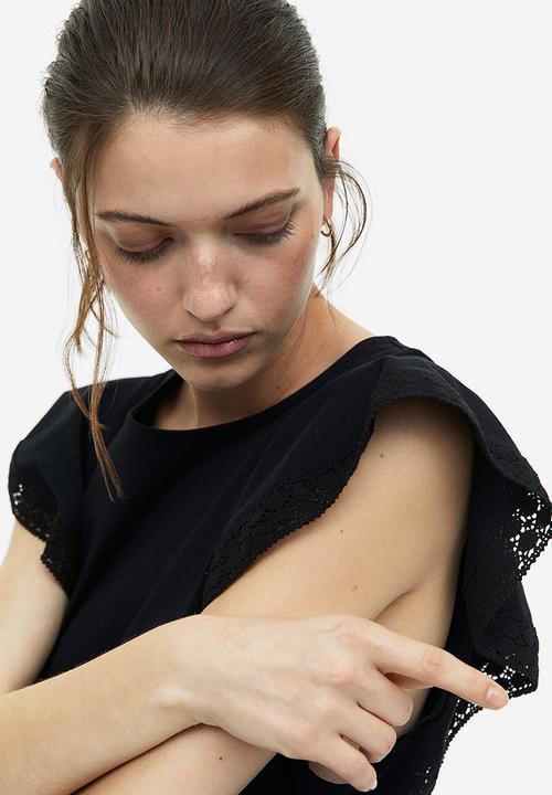 H&M - Flutter-sleeve jersey top - black