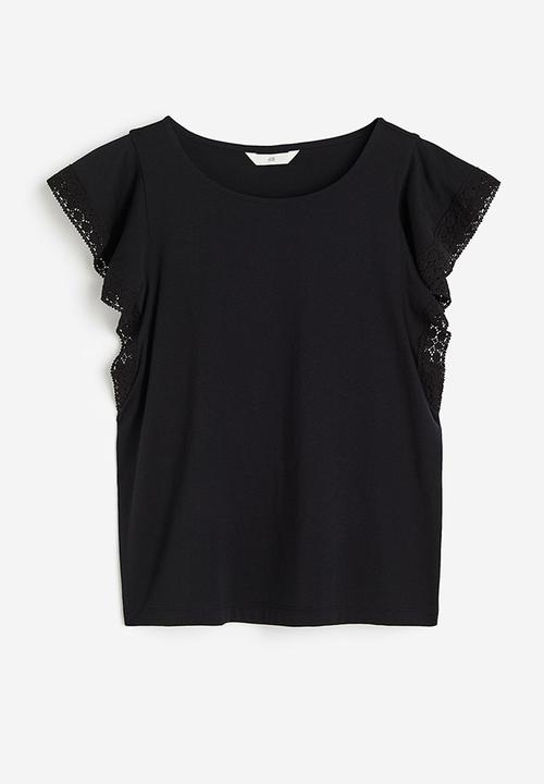 H&M - Flutter-sleeve jersey top - black