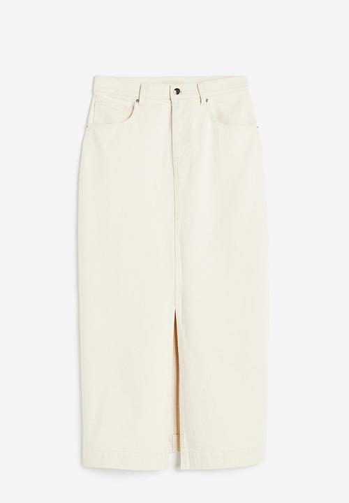 H&M - Slit-hem denim skirt - cream 