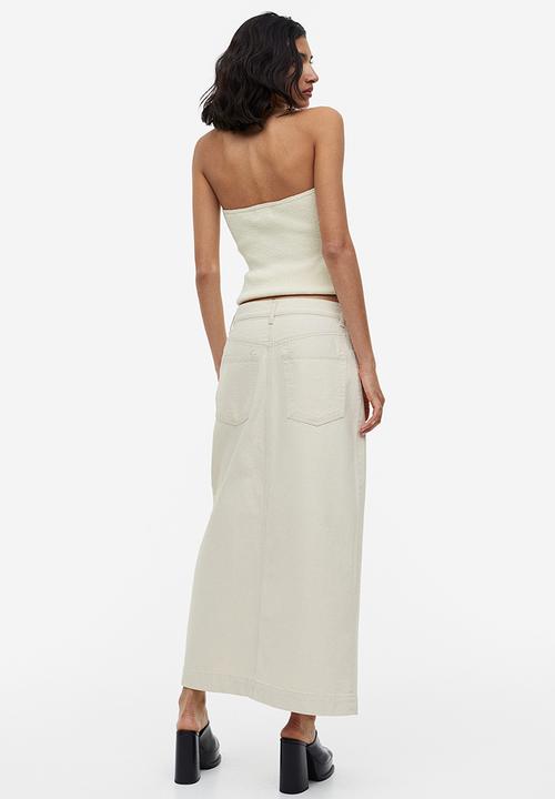 H&M - Slit-hem denim skirt - cream 