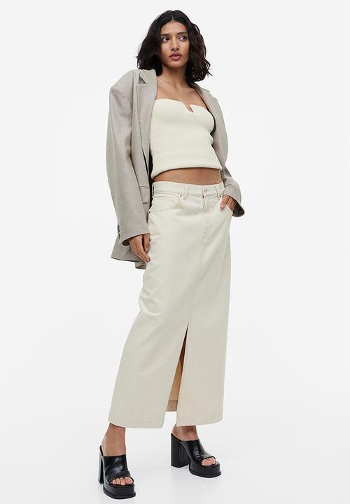 H&M - Slit-hem denim skirt - cream 