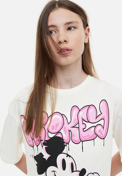 H&M - Printed cotton t-shirt - cream mickey mouse