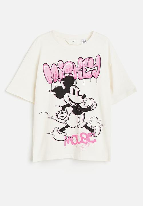 H&M - Printed cotton t-shirt - cream mickey mouse