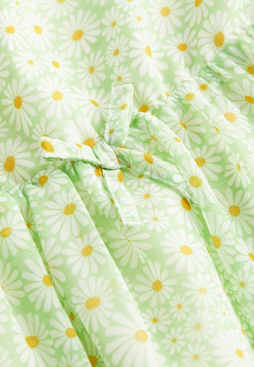 H&M - Chiffon dress - light green/daisies