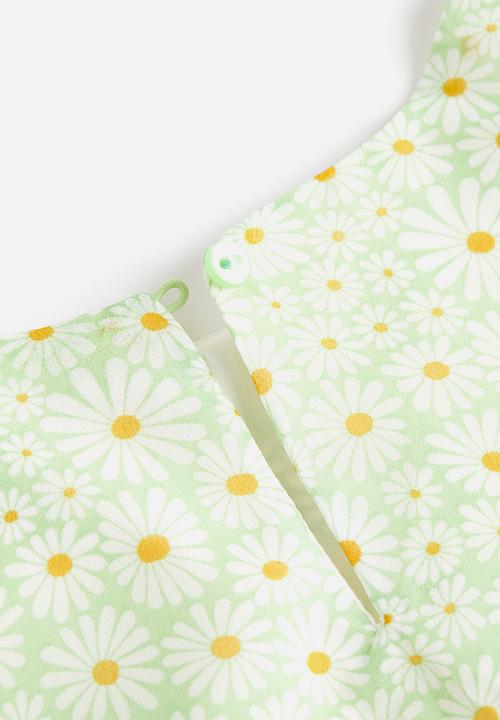 H&M - Chiffon dress - light green/daisies