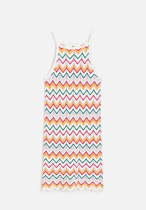 H&M - Crochet-look knitted dress - light orange/patterned