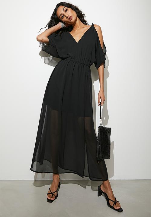VELVET - Cold shoulder empire maxi dress - black