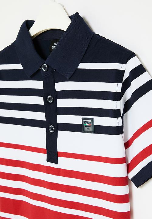 SOVIET - Boys y/dye stripe golfer - navy