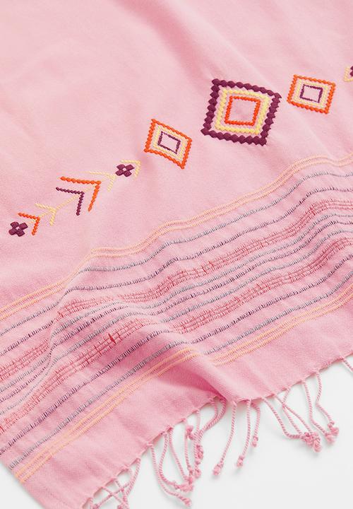 H&M - Embroidered cotton beach towel - old rose