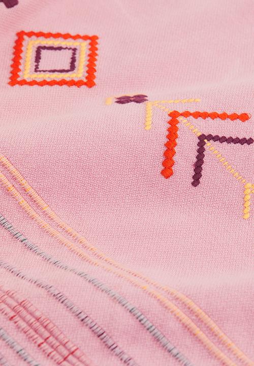 H&M - Embroidered cotton beach towel - old rose