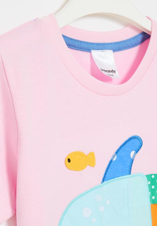 Pop Candy - Fish applique tee - pink & blue