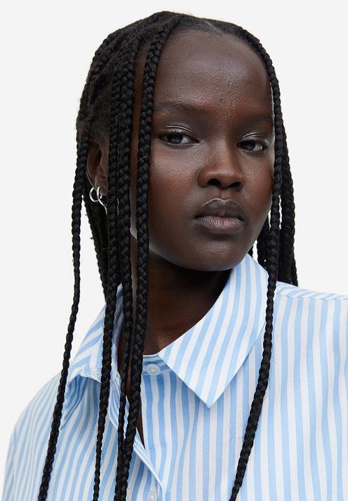 H&M - Short-sleeved linen-blend shirt - light blue white striped 