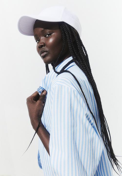 H&M - Short-sleeved linen-blend shirt - light blue white striped 