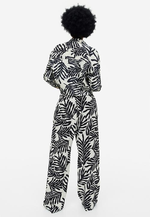 H&M - Linen-blend pull-on trousers - cream leaf-patterned