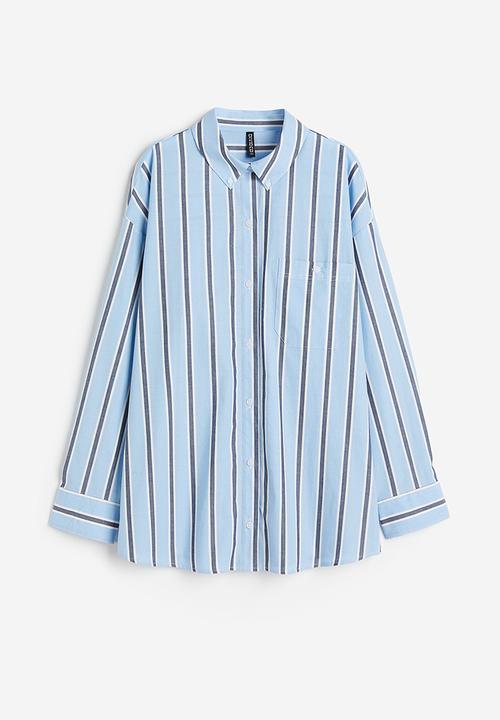 H&M - Oversized poplin shirt - light blue/striped