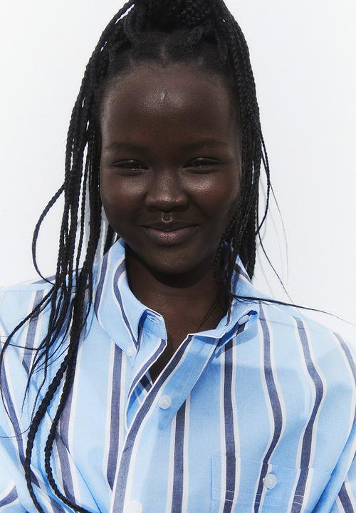 H&M - Oversized poplin shirt - light blue/striped