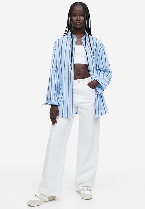 H&M - Oversized poplin shirt - light blue/striped