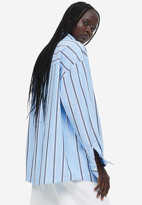 H&M - Oversized poplin shirt - light blue/striped
