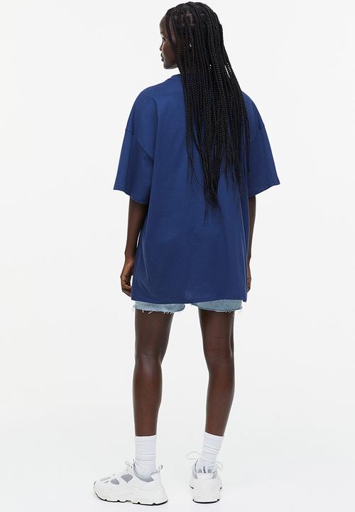 H&M - Oversized printed t-shirt - dark blue/pacific beach