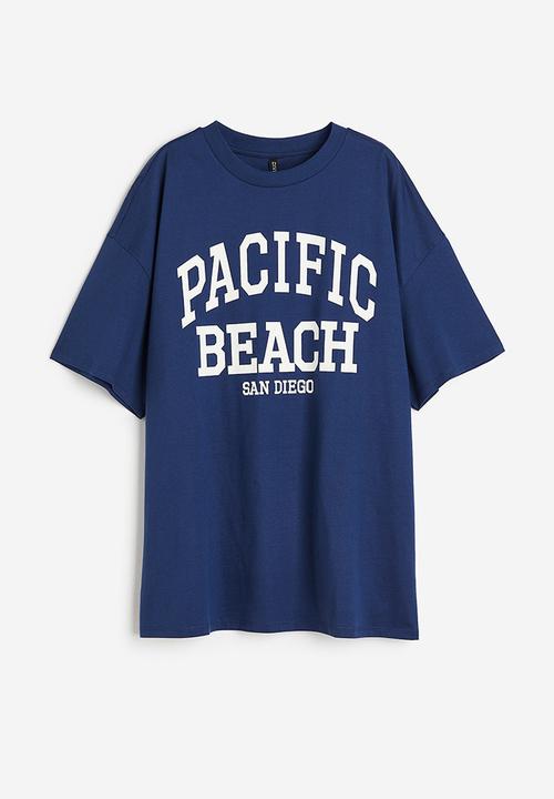 H&M - Oversized printed t-shirt - dark blue/pacific beach