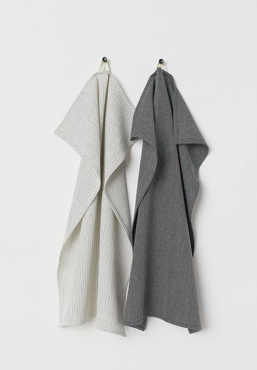 H&M - 2-Pack cotton tea towels - white & dark grey 