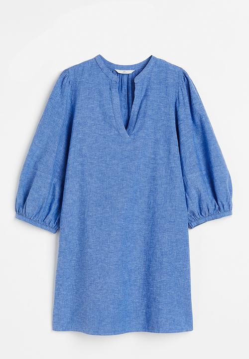 H&M - Linen-blend tunic dress - blue