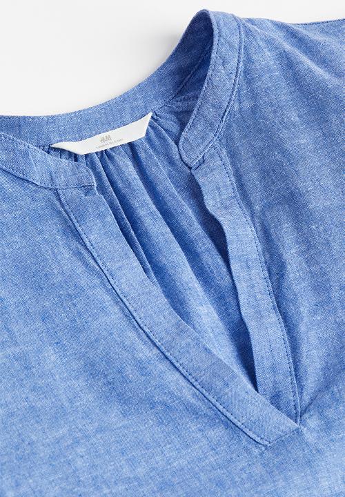 H&M - Linen-blend tunic dress - blue