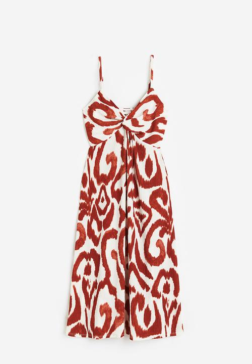 H&M - Twist-detail dress - cream & brown patterned 