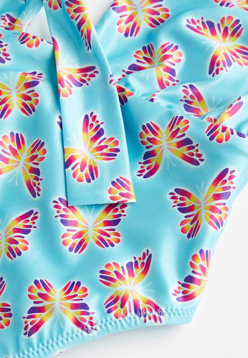 H&M - High-leg halter neck swimsuit - turquoise butterflies