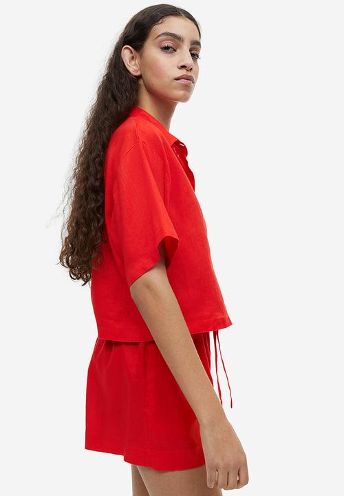 H&M - Cropped linen shirt - bright orange