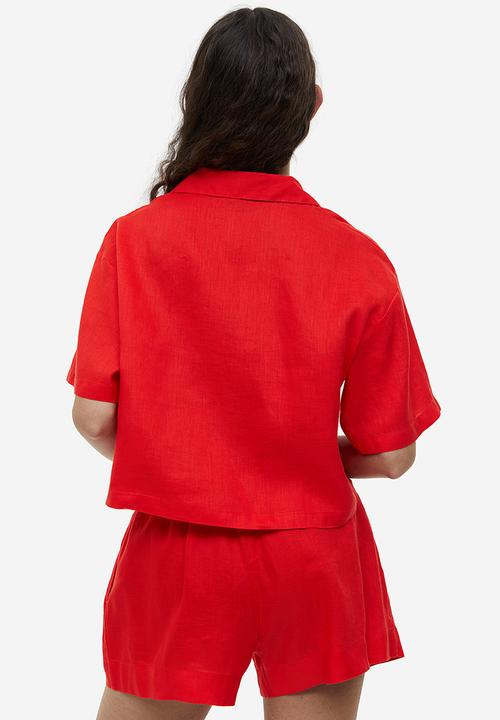 H&M - Cropped linen shirt - bright orange