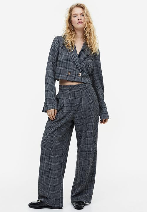 H&M - Cropped blazer - dark grey/checked
