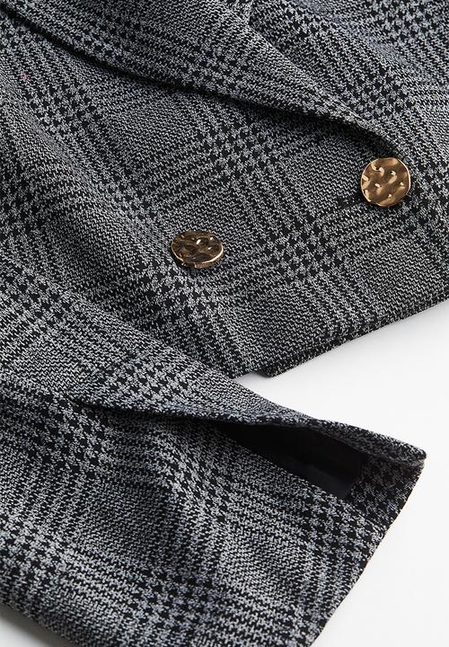 H&M - Cropped blazer - dark grey/checked
