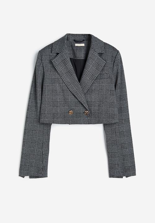 H&M - Cropped blazer - dark grey/checked