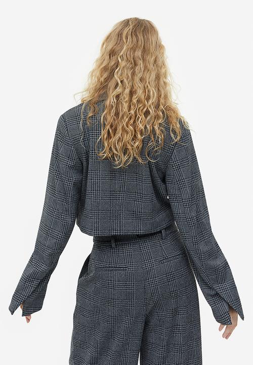 H&M - Cropped blazer - dark grey/checked