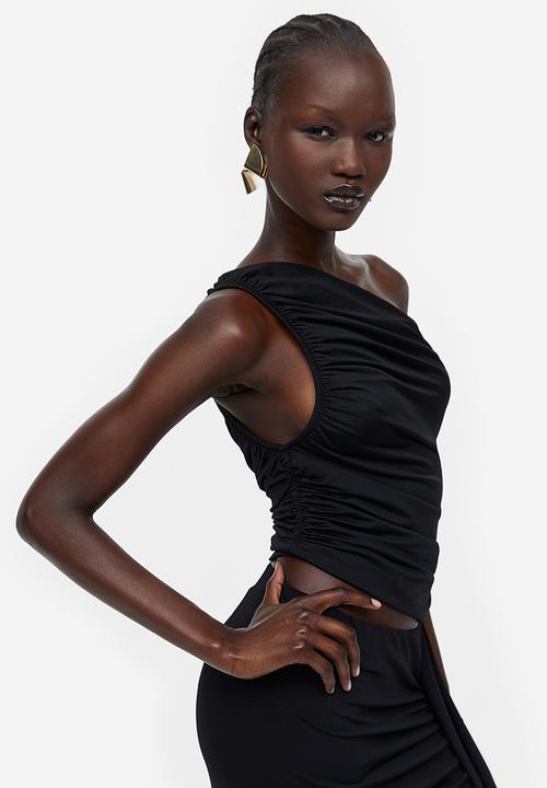 H&M - Draped one-shoulder top - black