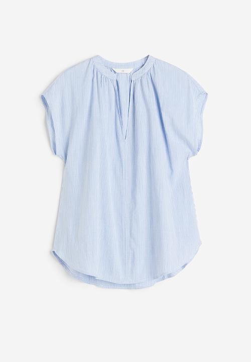 H&M - V-neck blouse - light blue & white striped