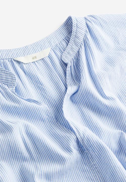 H&M - V-neck blouse - light blue & white striped