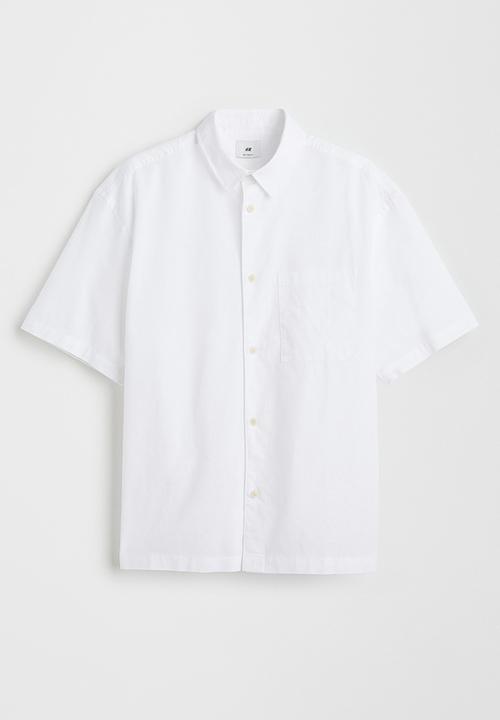 H&M - Relaxed fit short-sleeved linen-blend shirt - white
