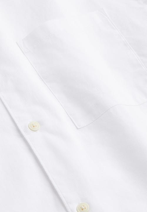 H&M - Relaxed fit short-sleeved linen-blend shirt - white