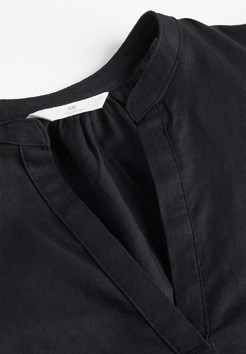 H&M - Linen-blend tunic dress - black