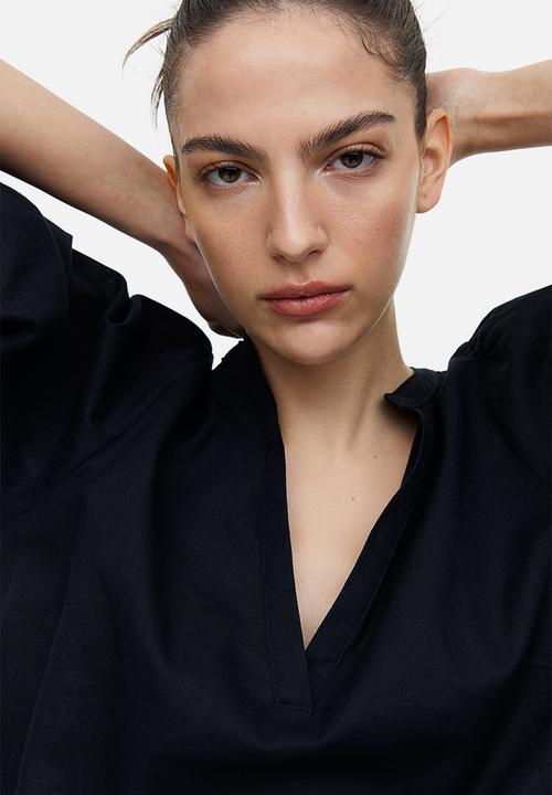 H&M - Linen-blend tunic dress - black