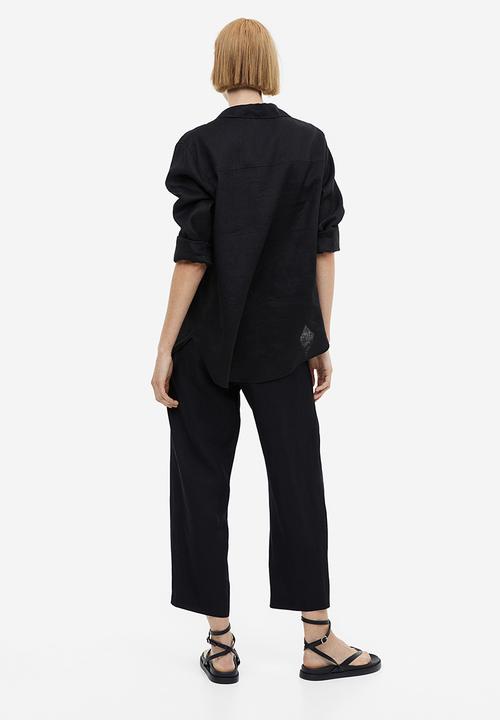 H&M - Linen-blend tapered trousers - black